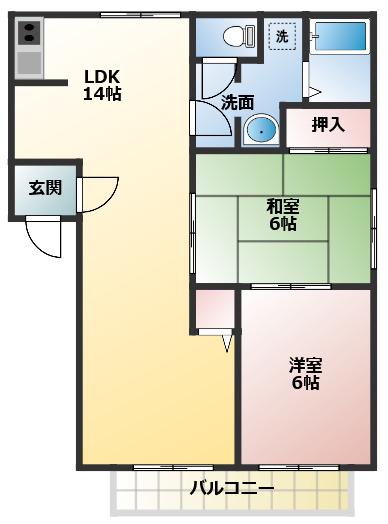 コートヴィレッジI(2LDK/2階)の間取り写真