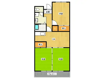 第2コーポかわの(3DK/1階)の間取り写真