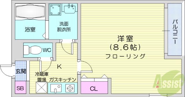 クレフラスト福祉大前ⅡA(1K/1階)の間取り写真