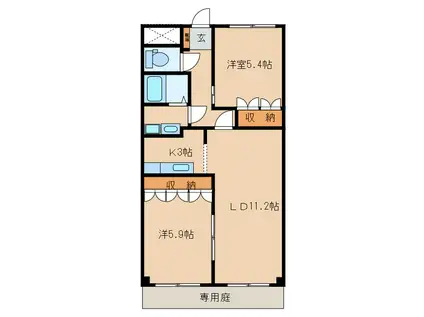 ハイツハピネス(2LDK/1階)の間取り写真