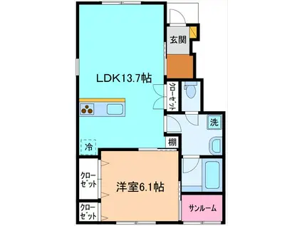 LIN B棟(1LDK/1階)の間取り写真