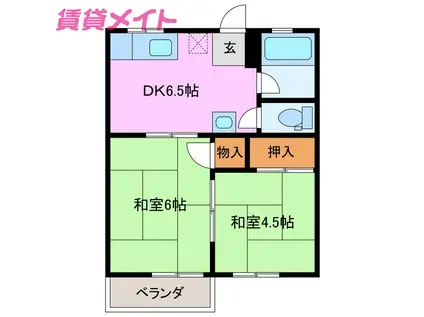 笹川第二ハイツ(2DK/2階)の間取り写真