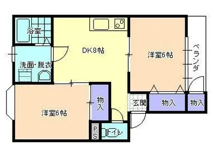 ハートフルシティ(2DK/2階)の間取り写真