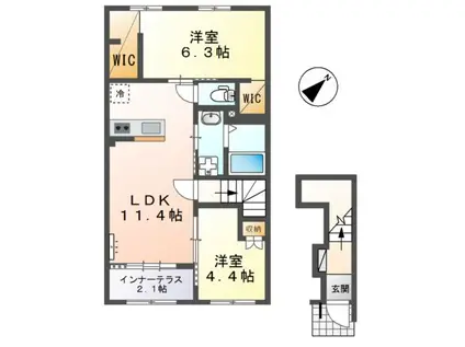 鳥栖市原町(2LDK/2階)の間取り写真