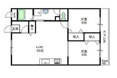 レオハイム木屋(2LDK/4階)の間取り写真