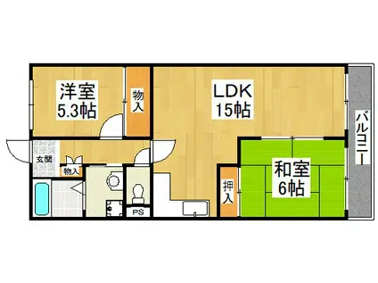 フラワーコート梅北(2LDK/2階)の間取り写真