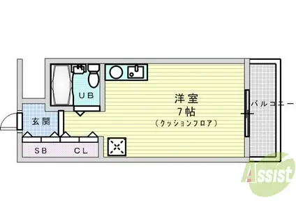 ハイツ衣笠(ワンルーム/1階)の間取り写真
