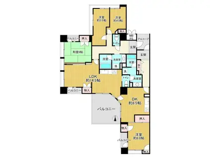 ビュータワーズ向陽台3号棟(4LDK/1階)の間取り写真