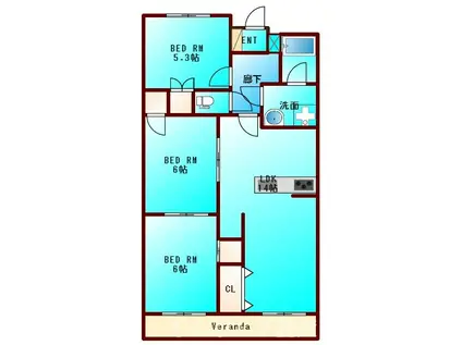 ガーデンヒルズ住吉I(3LDK/1階)の間取り写真