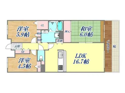 宝塚ガーデンハウス(3LDK/1階)の間取り写真