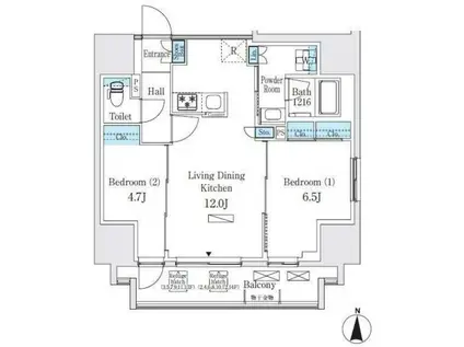 エスタート入谷II旧 ディームス入谷II(2LDK/8階)の間取り写真