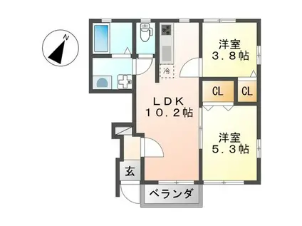 アーバン峰ノ蔵IIC棟(2LDK/1階)の間取り写真