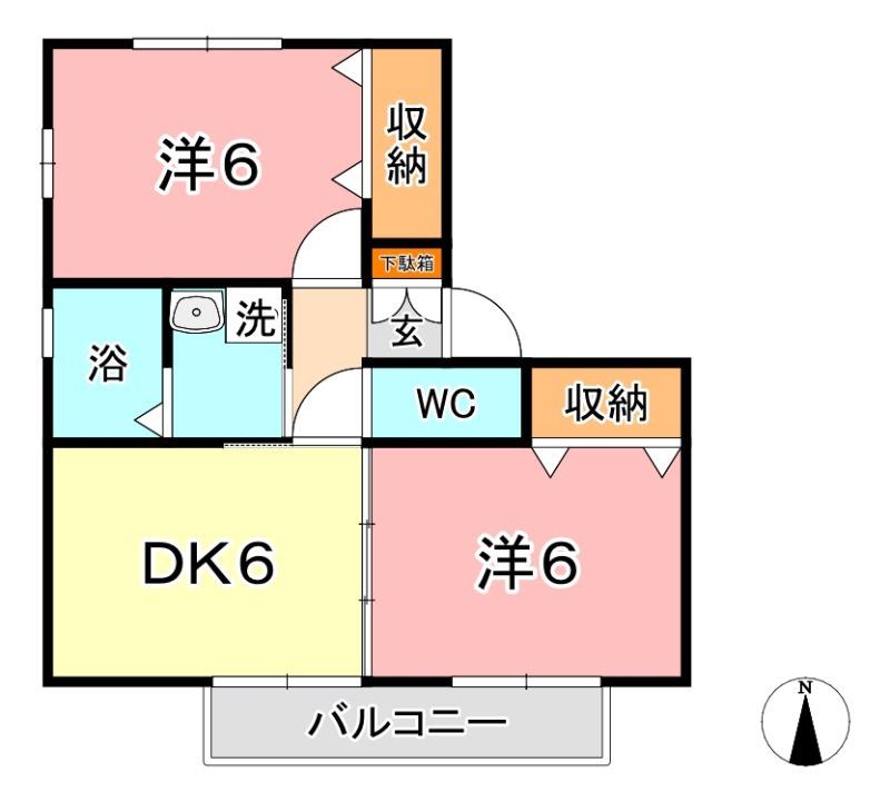 プリーマ(2DK/1階)の間取り写真