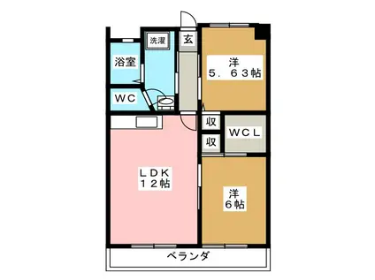 新山ビル(2LDK/4階)の間取り写真