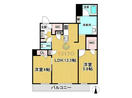 シャーメゾン ユウム(2LDK/3階)の間取り写真
