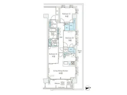 ライトテラス世田谷砧(3LDK/3階)の間取り写真