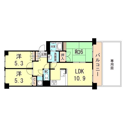 メゾンドール明石山ノ手台(3LDK/5階)の間取り写真