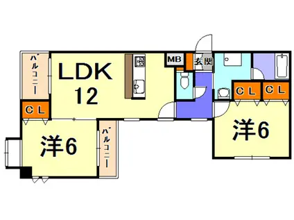 アランチァ花隈(2LDK/10階)の間取り写真