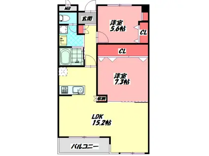 ウエストヴィル八雲(2LDK/3階)の間取り写真