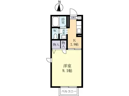 パルコート B棟(1K/2階)の間取り写真
