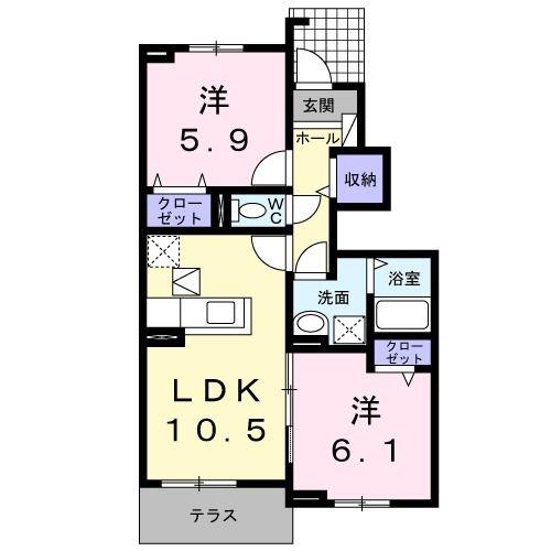 フランメゾン南沖洲B(2LDK/1階)の間取り写真