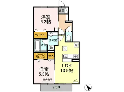 カーサII(2LDK/1階)の間取り写真