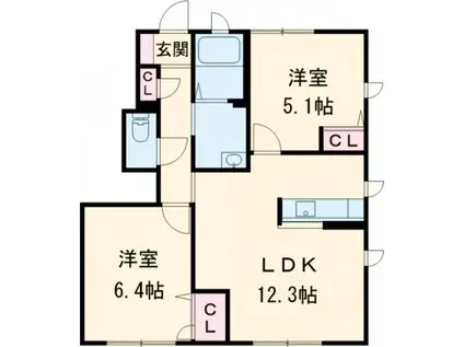 レガール北野B(2LDK/1階)の間取り写真
