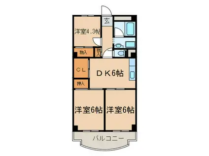 長喜マンション(3DK/2階)の間取り写真