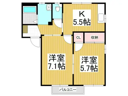 フレグランスモリA(2K/2階)の間取り写真