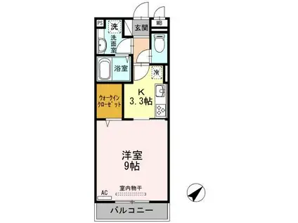 シャインシード湯田(1K/3階)の間取り写真