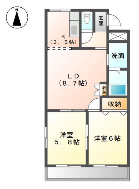 プルーリオン(2LDK/1階)の間取り写真