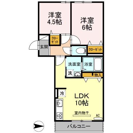 ピースコート プラグレス(2LDK/3階)の間取り写真
