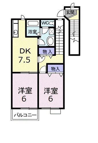 リヴィエールA(2DK/2階)の間取り写真