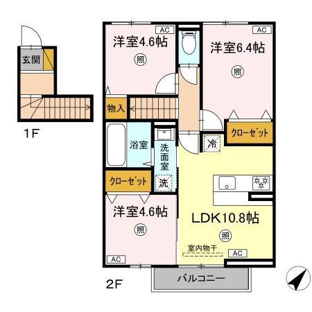 フォレストウッド A棟(3LDK/2階)の間取り写真