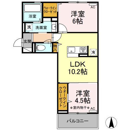 ピュア大里I(2LDK/3階)の間取り写真