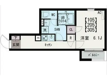 イクシオひばりヶ丘(1K/1階)の間取り写真