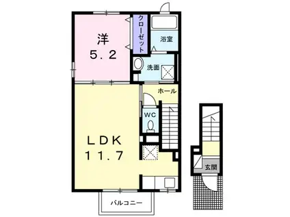 イーストソレイユ荻野Ⅱ(1LDK/2階)の間取り写真