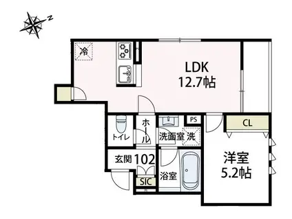 ルガロ ノイエス(1LDK/1階)の間取り写真