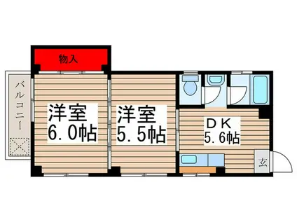 ツインコーポ東館(2DK/2階)の間取り写真