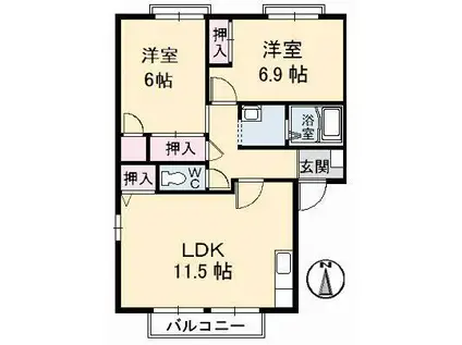 ベルメゾン A棟(2LDK/2階)の間取り写真