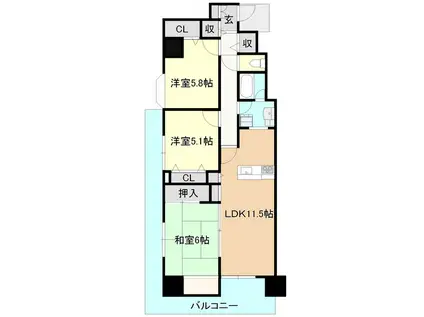 ホーユウパレス土浦 B棟(3LDK/7階)の間取り写真