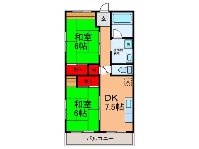 湯里ハイツ(2DK/1階)の間取り写真