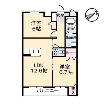 グランマスト多治米 B棟(2LDK/3階)の間取り写真