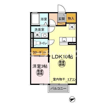 プランタンコリーヌII(1LDK/2階)の間取り写真