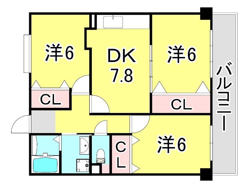 パールハイツ荒田(3DK/3階)の間取り写真