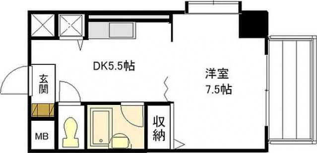 竹屋町原野ビル(1K/8階)の間取り写真