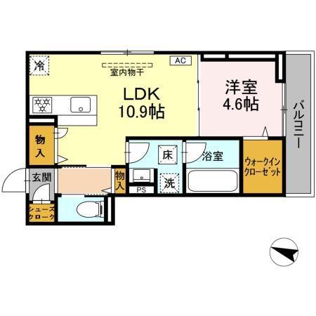ディアライズ春日町B棟(1LDK/2階)の間取り写真
