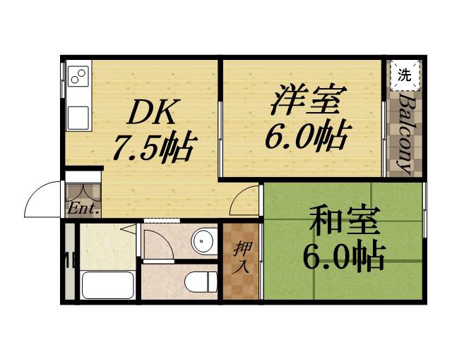 ヴィラ寿(2DK/1階)の間取り写真