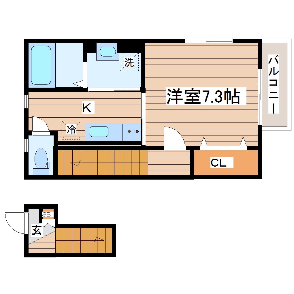 アルエル旭ヶ丘A棟(1K/2階)の間取り写真