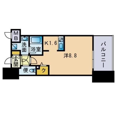 エンクレスト博多駅南SHARE(1K/9階)の間取り写真